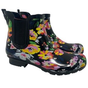Roma Chelsea Black Floral Women's Rain Boots - Brand New - Women’s 10